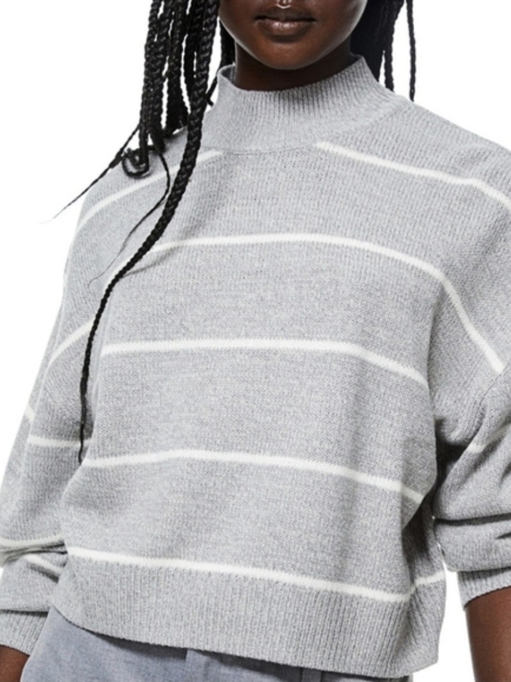 H&M Gray Mock Neck Sweater with White Stripes